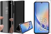 Hoesje geschikt voor Samsung Galaxy A34 - Screen Protector GlassGuard - Book Case Spiegel Zwart & Screenprotector