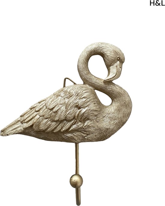 Luxe wandhaak - Flamingo - goud - kapstok - 15 x 14 cm
