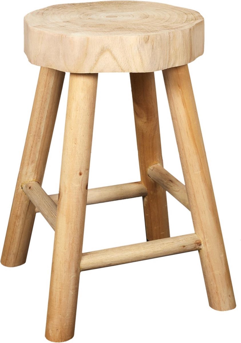 Houten kruk van WDMT™ | Ø 28 x 41 cm | Handgemaakt | Vervaardigd uit hout | Robuuste