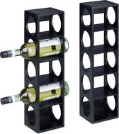 Relaxdays wijnrek set van 2 - zwart wijnflessenrek - voor 5 flessen - wijnstandaard bamboe