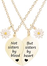 Collier Bixorp Friends BFF pour 2 avec coeur et Bloem - Or - "Pas de soeurs de sang mais de soeurs de coeur" - Cadeau d'amitié