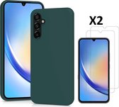 Hoesje Geschikt Voor Samsung Galaxy A34 Hoesje siliconen Pine Groen zacht siliconen hoesje TPU backcover - Met Screenprotector - 2 stuks