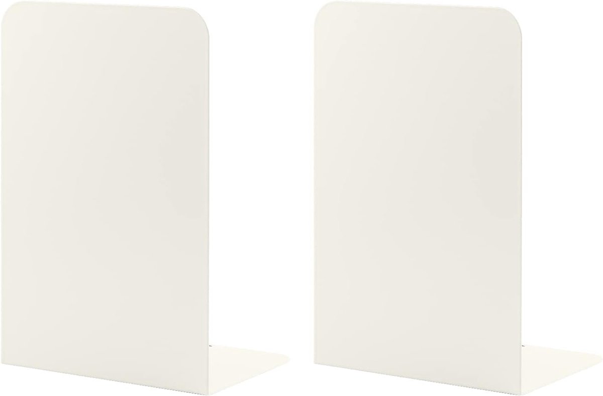 Sujetalibros para Estanterías de Libros, Sujetalibros para Oficina, Extremos de Libro para Libros Pesados, Soportes de Metal para Sujetalibros de Estilo Minimalista Moderno, Blanco Lechoso(1 Pares)