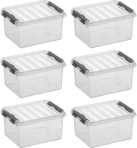 Sunware - Q-line opbergbox 2L - Set van 6 - Transparant/grijs