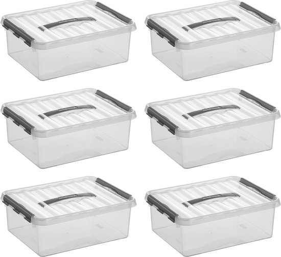 Sunware - Q-line opbergbox 12L - Set van 6 - Transparant/grijs