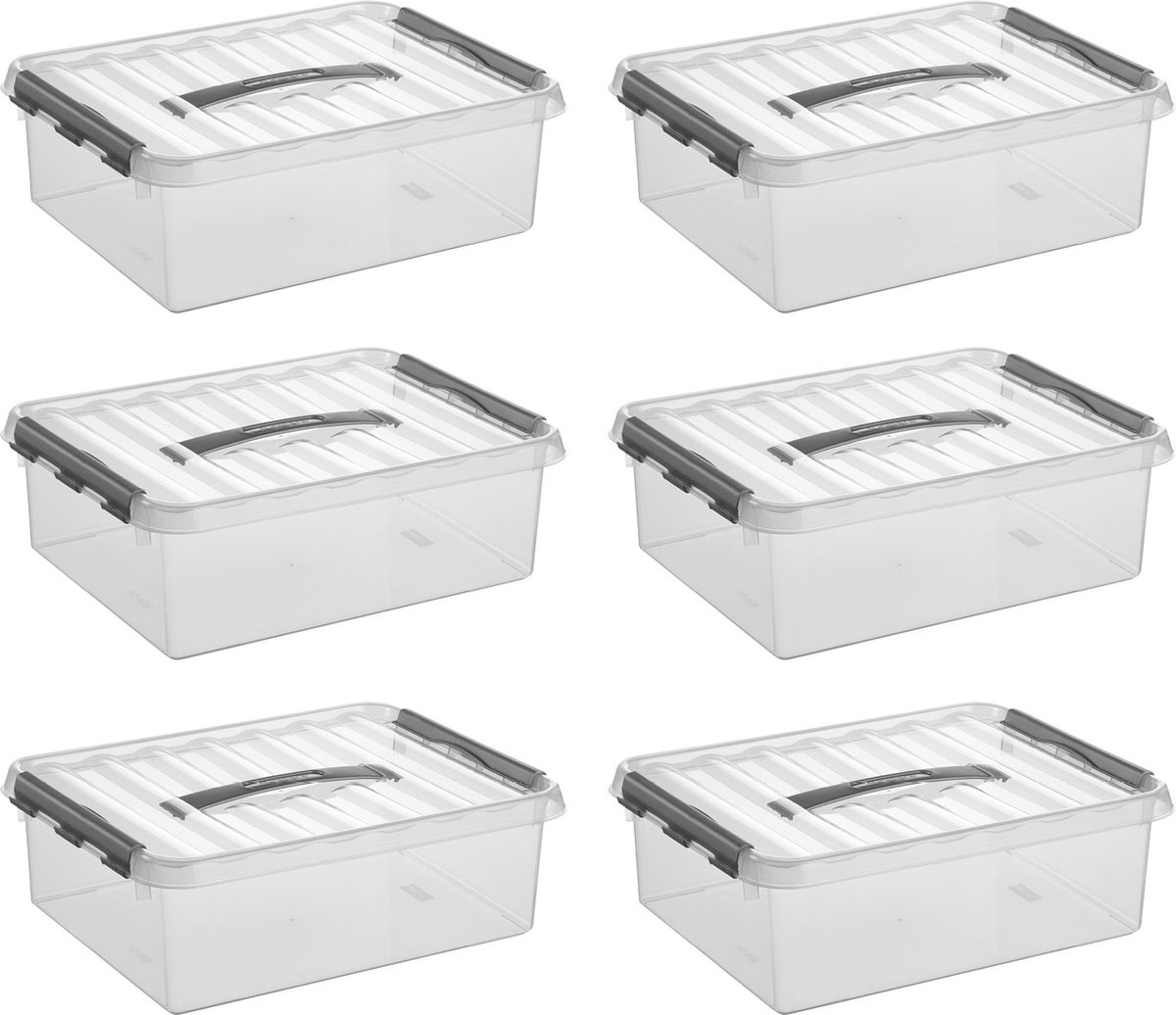 Sunware - Q-line opbergbox 10L - Set van 6 - Transparant/grijs