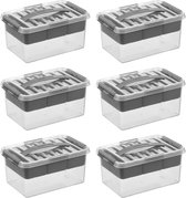 Sunware - Q-line opbergbox met inzet 6L - Set van 6 - Transparant/grijs