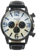 Horloge - Kast 46 mm - Metaal en Kunstleer - Zwart en Wit
