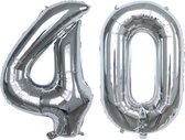 Folie Ballonnen XL Cijfer 40 , Zilver, 2 stuks, 86cm, Verjaardag, Feest, Party, Decoratie, Versiering