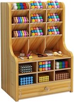 Bijgewerkte houten pennenorganizer met lade, doe-het-zelf potloodhouder Desk Tidy Caddy Office Stationery Desktop Art Supply Organizer voor Home Office Supplies (JB16-2 Cherry Color)