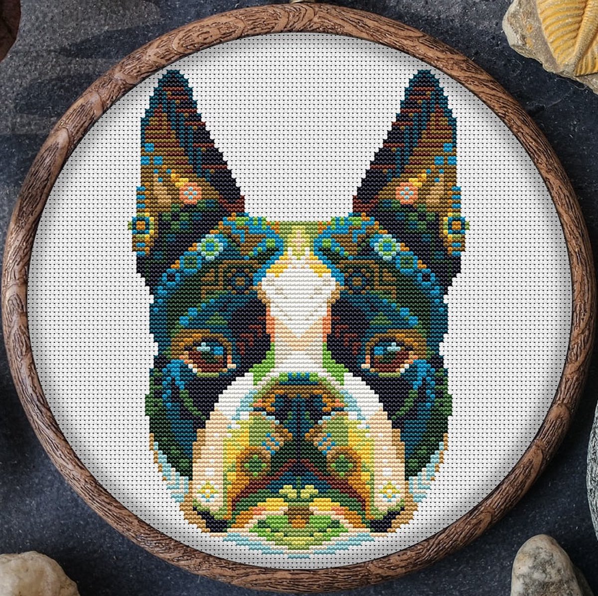 Borduurpakket MANDALA HOND - BOSTON TERRIER