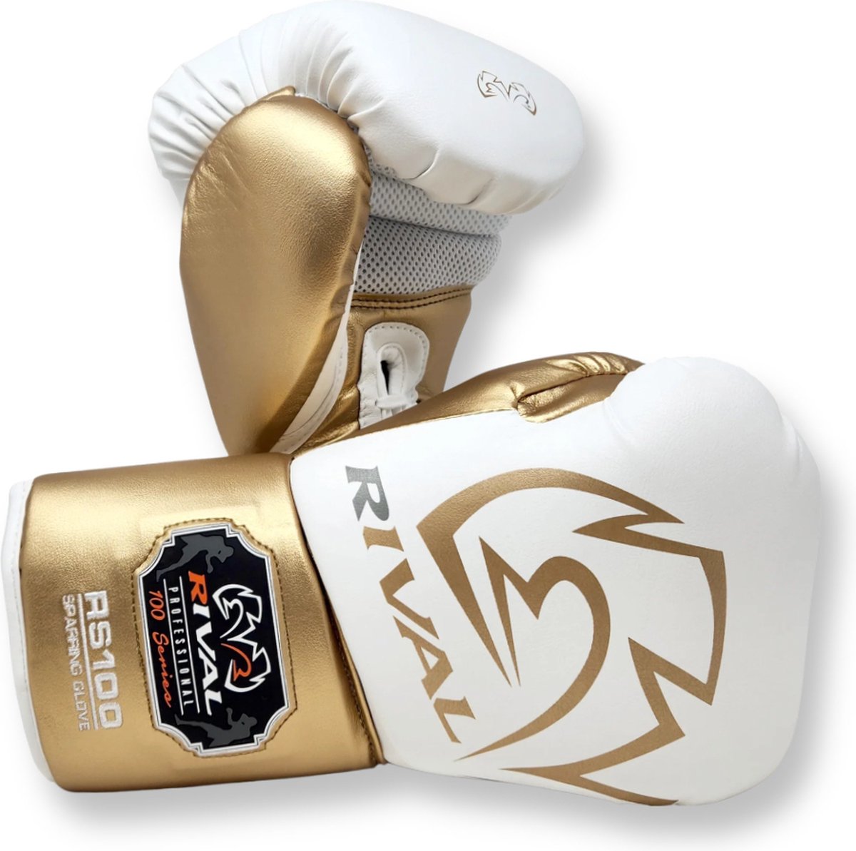 Rival RS100 Professional Sparring Bokshandschoenen – Multi‑Layer Foam – Wrist Lock 2™ – Wit/Goud - 16 OZ