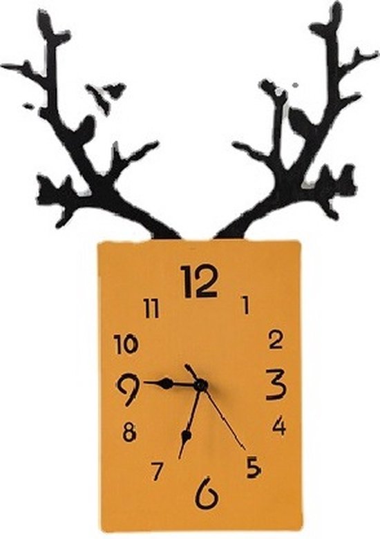 Horloge Murale - Klok Decor Horloge Murale Muette Nordique avec Bois de Cerf - Salon Suspendu à la Maison - Horloge Murale de Décoration - Convient au Salon, Chambre à Coucher - Jaune