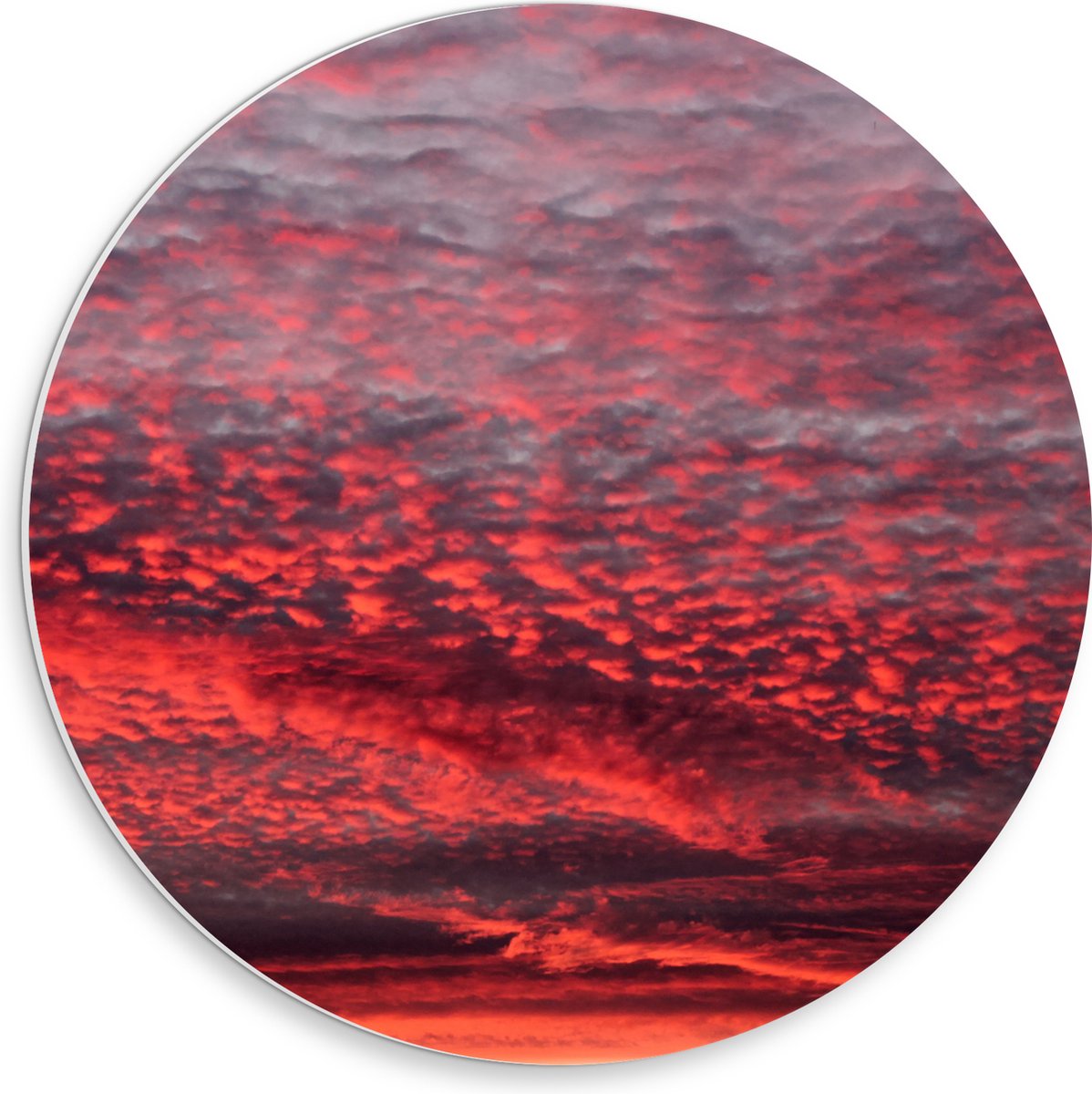 PVC Schuimplaat Muurcirkel - Rode Gloed over Sluierbewolking in de Lucht - 30x30 cm Foto op Muurcirkel (met ophangsysteem)
