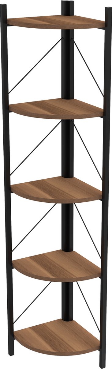 Soof&Tess Boekenkast - Donkerbruin - Opbergrek Met 5 Planken - Woonkamer - Slaapkamer 33 x 33 x 160 cm - Donkerbruin / Zwart - Open Planken - Voor Kantoor