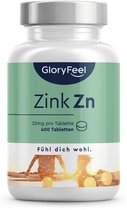 gloryfeel - Zink 25mg - 400 veganistische tabletten (13 maanden) - Premium zinkgluconaat hoog biologische beschikbaarheid - Hoog gedoseerd elementair zink