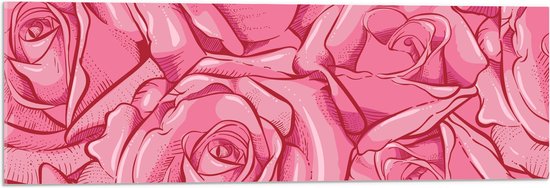 Acrylglas - Bloemen - Rozen - Roze - Tekening - Kunst - 90x30 cm Foto op Acrylglas (Wanddecoratie op Acrylaat)