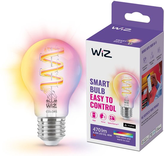 WiZ Lamp Filament - Slimme LED-verlichting - Gekleurd en Wit licht - E27 - 40W - Transparant - Wi-Fi