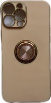 iPhone 13 pro max hoesje met ring - Kickstand - iPhone - Goud detail - Handig - Hoesje met ring - 5 verschillende kleuren - zalm roze - Grijs/blauw - Donker groen - Zwart - Paars