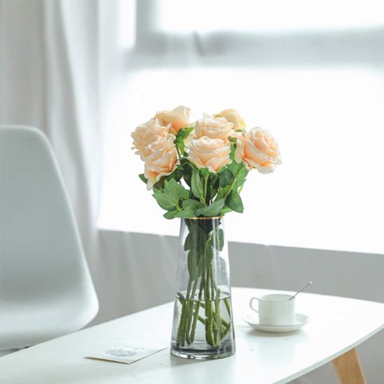 Hortensia en Rozen Champagne in glazen vaas - Cote Noire (LHRB02