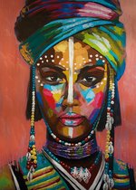 MASAI * AFRICAN WOMAN * - kleurrijk kunstwerk geprint op geborsteld aluminium incl. baklijst 75 x 100cm