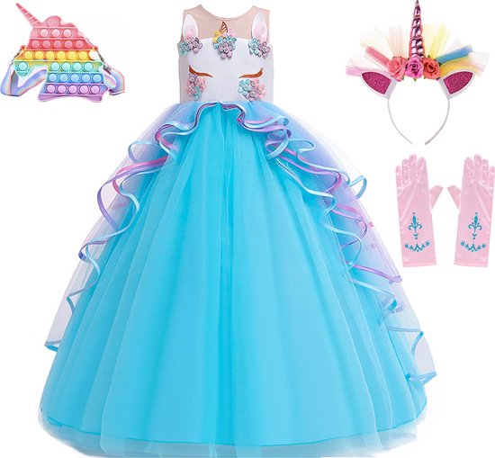 Kathévan Kostuum voor meisjes, prinsessenjurk, eenhoornjurk, prinsessenjurk, meisjes, 3-9 jaar, kostuum, carnaval, Halloween, kostuum, party, verjaardag, cadeau, verjaardag, meisjes