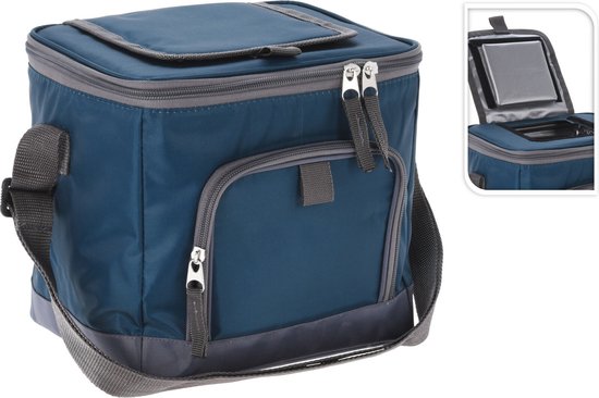 Strand/camping koeltas - schoudertas model - L22 x B18 x H22 cm - 2 vakken - blauw van Balvi — afbeelding 2