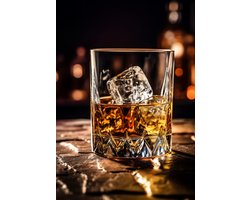 Whiskey Poster | Poster Whiskey glas | Whisky Drank | Drank poster | Whiskey marmer | Poster Bar| Whiskey met ijsblokjes | Gentleman Poster | 50x70cm | S498 | Geschikt om in te lijsten