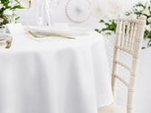 Partydeco tafelkleed/tafellaken rond - wit - 280 cm - polyester - Bruiloft feest tafelkleden