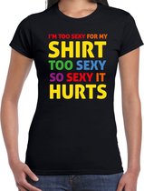 Bellatio Decorations Gay Pride t-shirt met tekst - dames - zwart - Too sexy - LHBTI/LHBTIQ L