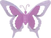 Mega Collections tuin/schutting decoratie vlinder - metaal - roze - 24 x 18 cm