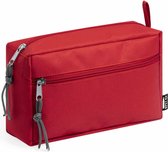 Toilettas/make-up tas Eco Travel - gerecycled polyester - rood - 21 x 13 x 8 cm