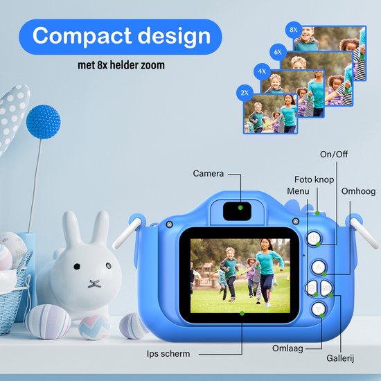 Ilona® Digitale Kindercamera HD 1080p - Speelgoedcamera - 32GB micro sd kaart - Fototoestel Voor Kinderen - Hond Blauw
