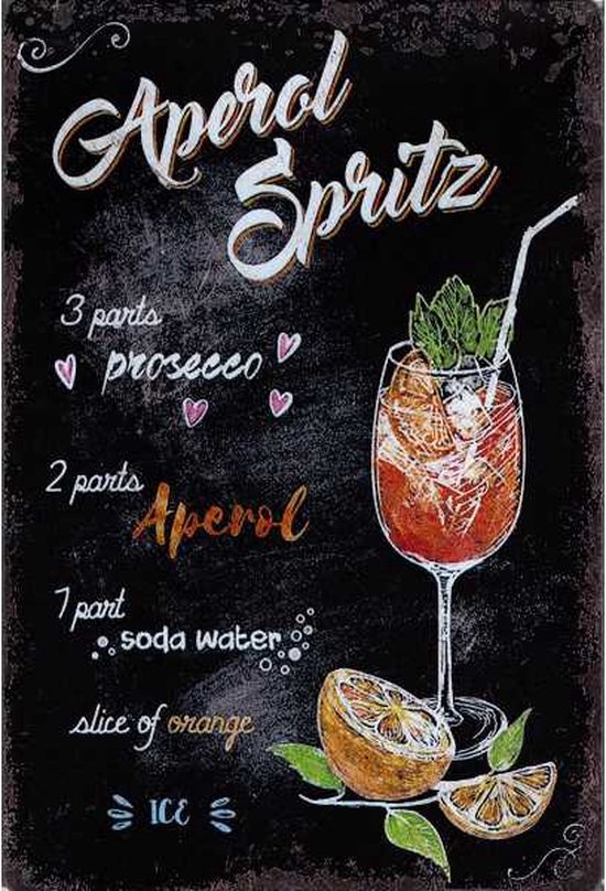 Assiette murale en métal Cocktail Aperol Spritz - 20 x 30 cm