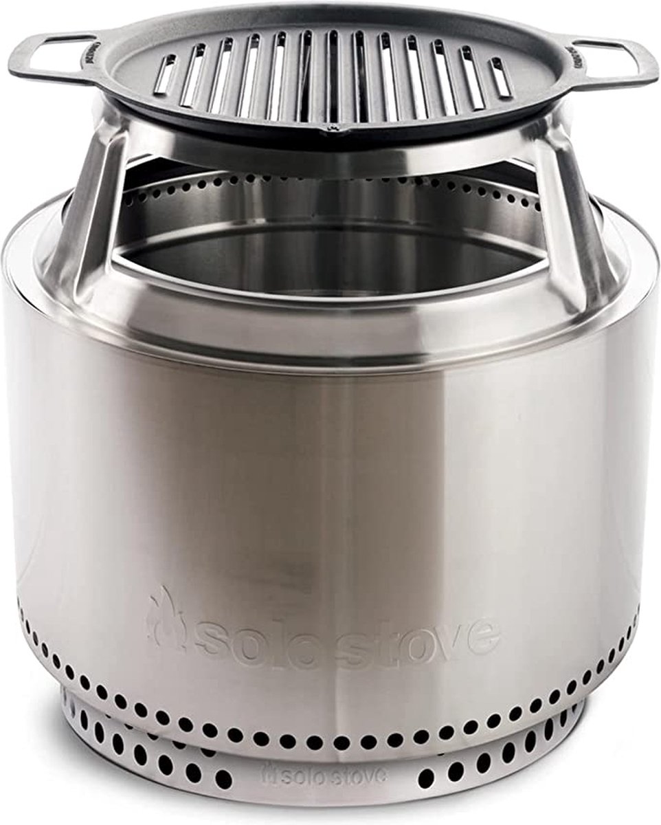 Solo Stove Yukon Gietijzeren Grillset 2.0 | inclusief Rookvrije Vuurplaats mét Standaard, Grillplaat, Roestvrijstalen Adapter, Houtverbranding, Met uitneembare aslade, 66,5 x 44,5 cm, 28 kg
