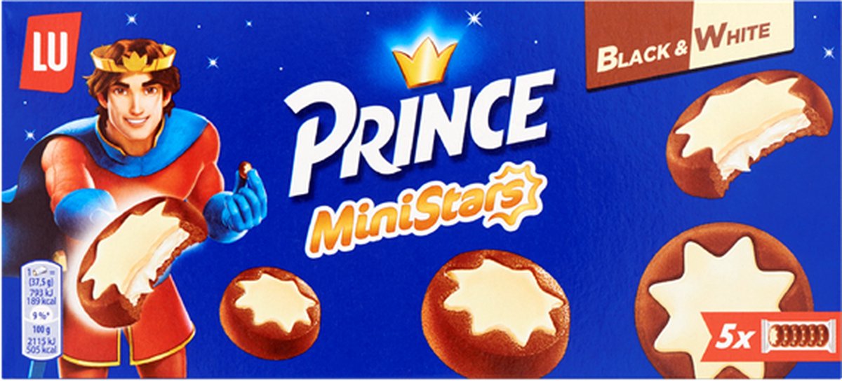 Prince MiniStars Koekjes Black&White 16 x 187g (5 x 37,4g) - Koek - Koekjes voor Onderweg - Koekjes voor werk - Witte Chocolade Vulling - Meeneemverpakking