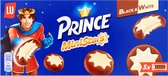Blauwe doos met de tekst 'Prince MiniStars Black & White'. Een prins met een kroon is afgebeeld, naast 5 koekjes.