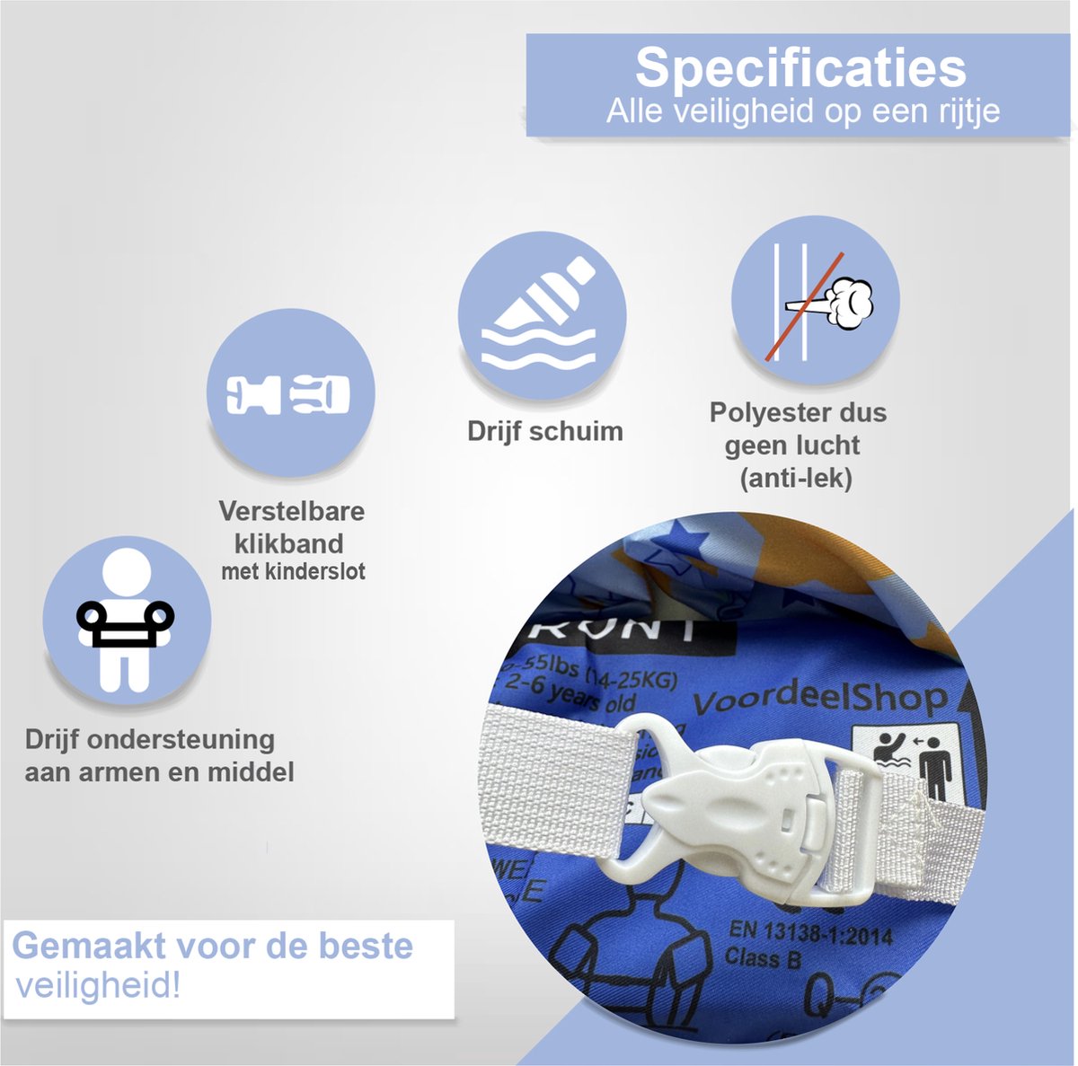 VoordeelShop® Puddle Jumper Zwemvest 2 - 6 Jaar - Incl. Veiligheidssluiting - Dinosaurus - Zwembandjes Drijfvest & Zwemvleugels - Swimtrainer & Zwemgordel - Zwemvest Kinderen - Peuter - 25 KG — afbeelding 5