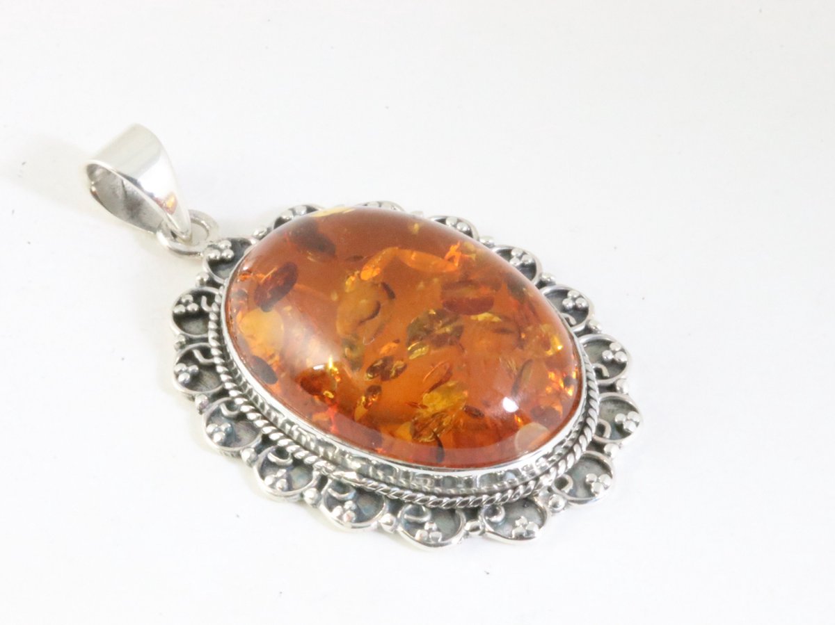 Barnsteen - Zilver - Hanger - Sterlingzilver - Mineralen en Fossielen