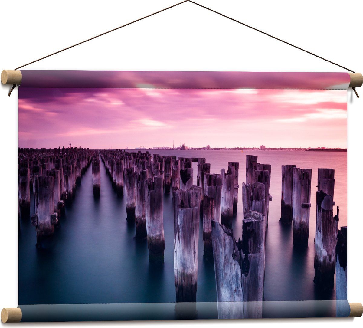 Textielposter - Palen - Water - Hout - Zee - Kleuren - 60x40 cm Foto op Textiel