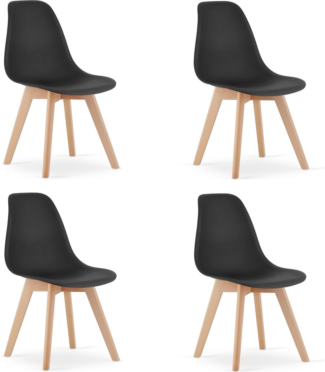 KITO - Eetkamerstoel - set van 4 eettafelstoelen - houten onderstel - zwart