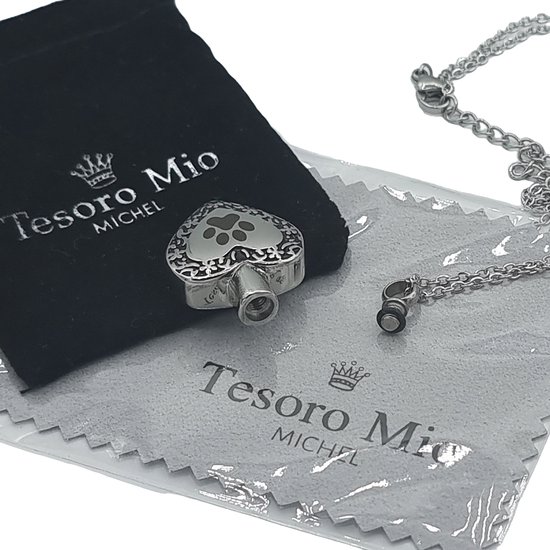 Collier avec pendentif en frêne Chien - Coeur avec empreinte de patte - Acier inoxydable - Longueur 50 cm