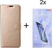Bookcase Goud Geschikt voor Samsung Galaxy A14 (4G & 5G) - Portemonnee hoesje met 2 stuk Glas Screen protector - ZT Accessoires