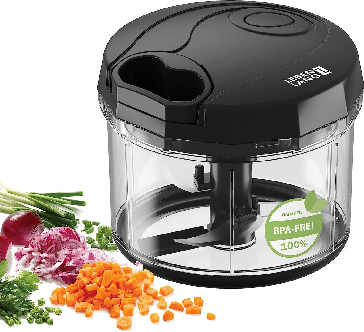 Groente- en uiensnijder, handmatig, fruithakmolen, BPA-vrij, zwart voor uien, knoflook, multifunctionele schopper, keuken, groentesnijder, handmatige multihakmolen