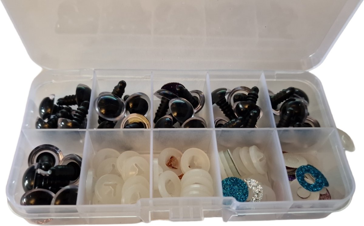 TOAOB 20 stuks Veiligheidsogen voor Gehaakte Dieren Poppenogen Glitter 15 mm Kunststof Knutselogen 5 Kleuren Knoopogen met Sluitringen voor Pop Marionet Knuffel