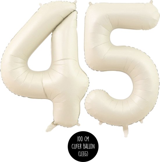 Cijfer Helium Folie ballon XL - 45 jaar cijfer -Beige - Caramel - Satijn - Nude - 100 cm - leeftijd 45 jaar feestartikelen verjaardag