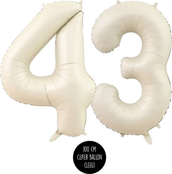 Cijfer Helium Folie ballon XL - 43 jaar cijfer -Beige - Caramel - Satijn - Nude - 100 cm - leeftijd 43 jaar feestartikelen verjaardag