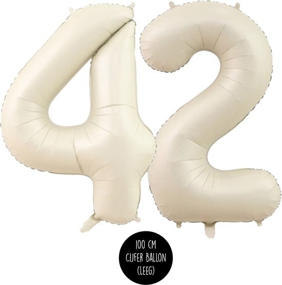 Cijfer Helium Folie ballon XL - 42 jaar cijfer - Creme - Satijn - Nude - 100 cm - leeftijd 42 jaar feestartikelen verjaardag