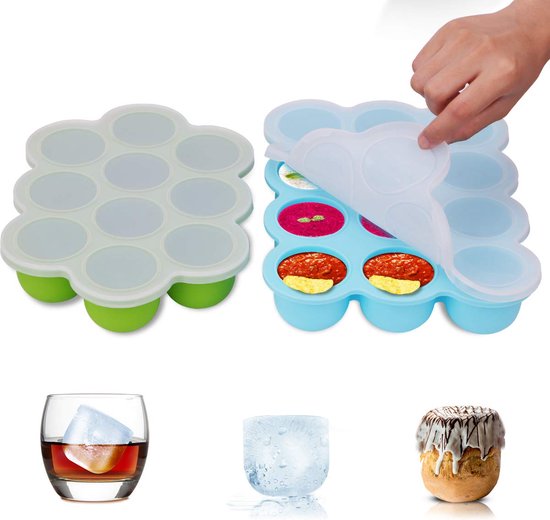 Foto: Silicone baby food storage box bevriezen siliconen baby pap met siliconen deksel container vriezer lade herbruikbare groenten fruit purees sauzen en ijsblokjes