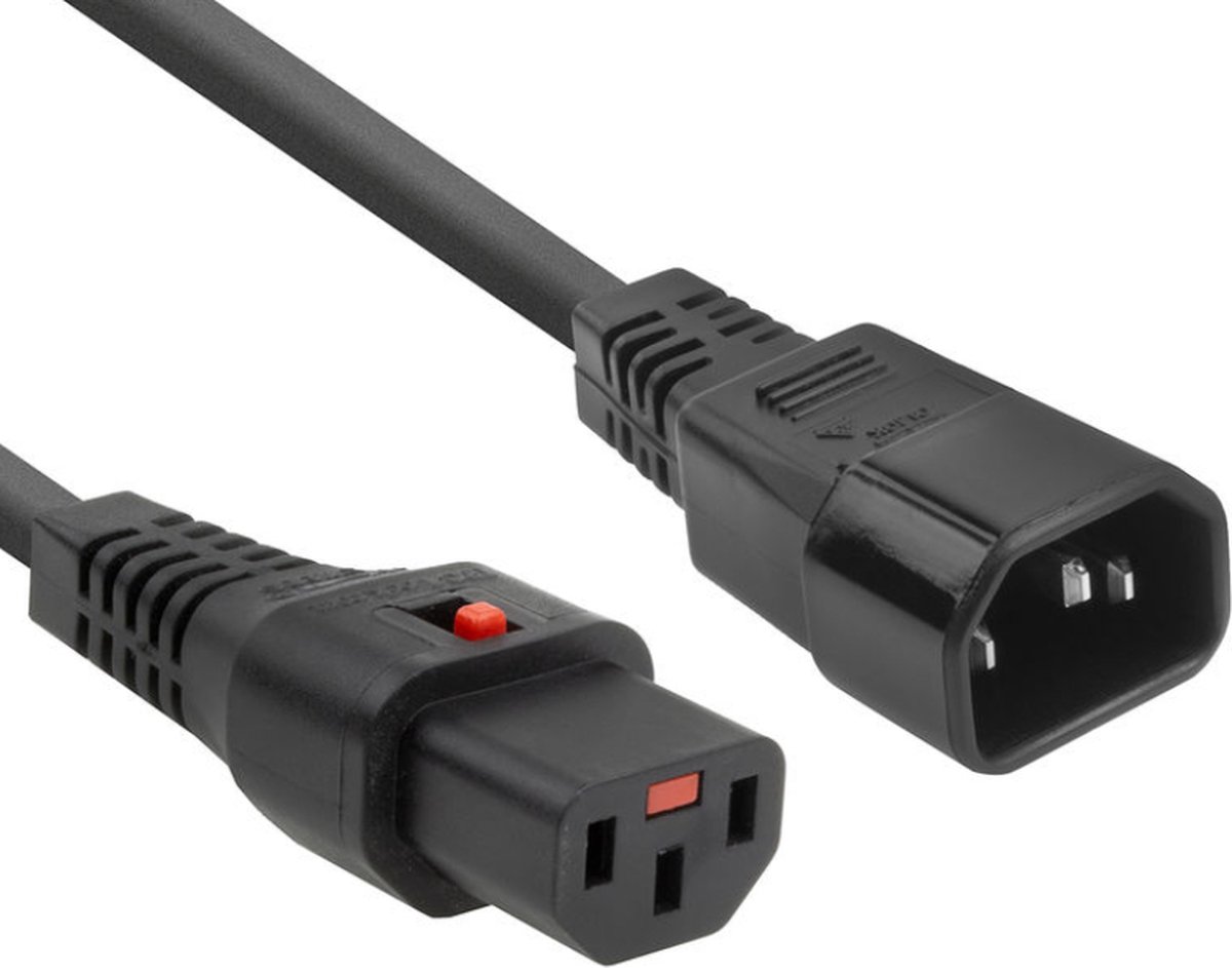Image of ACT C13 - C14 voeding verlengkabel met IEC Lock - zwart - 0,50 meter AK5190